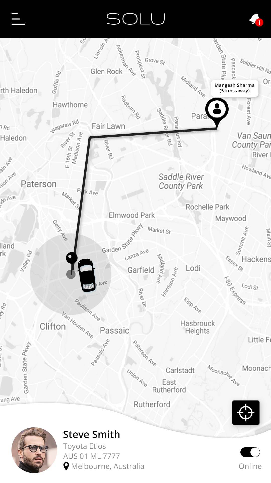 Solu (ride sharing app) Live Route screen