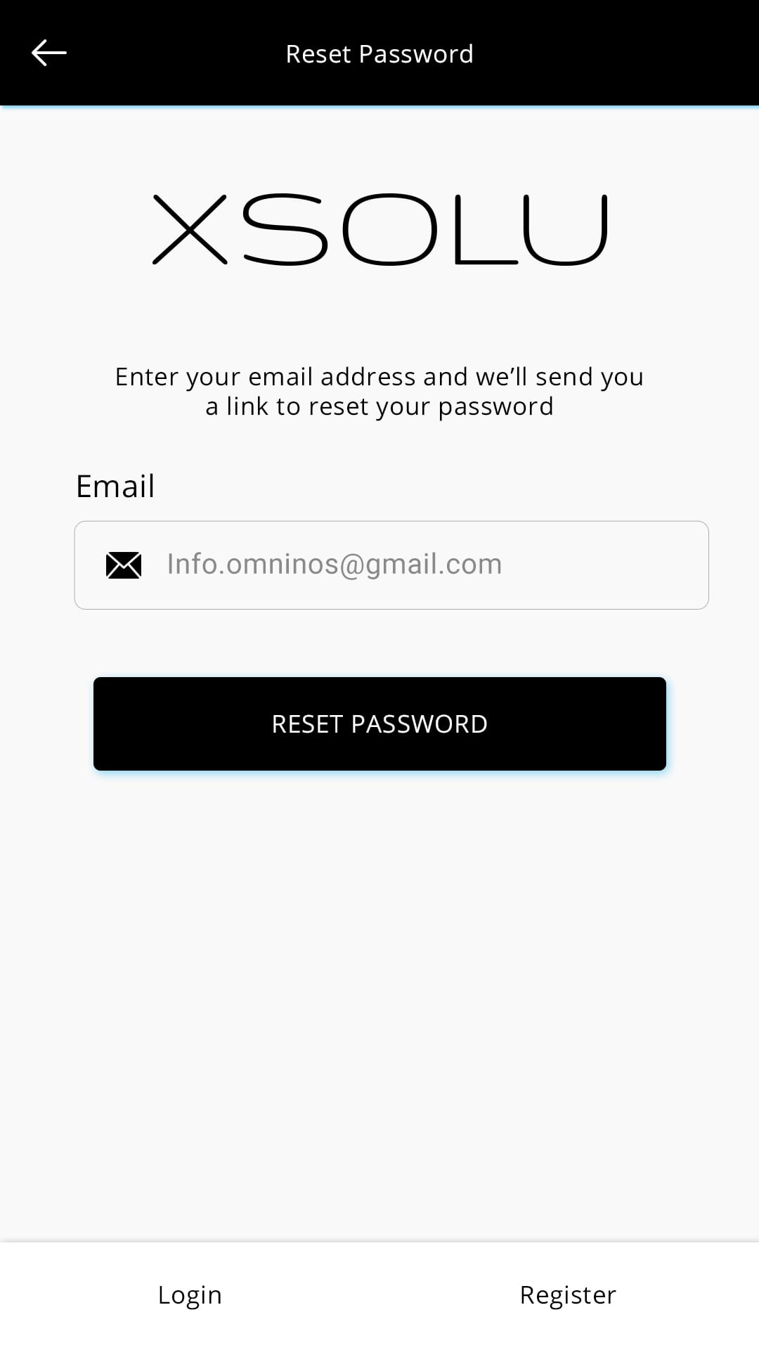 X Solu (ride sharing app) Reset Password screen